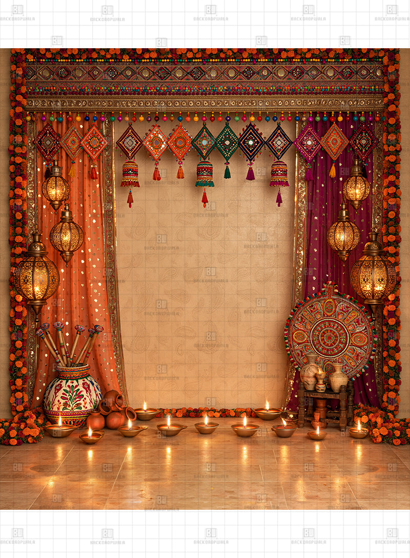 Vibrant Navratri Garba Stage Navratri Printed Backdrop