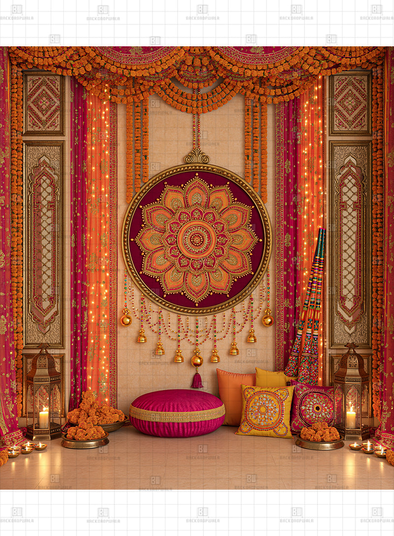 Classic Jali Wall & Moroccan Lantern Navratri Printed Backdrop