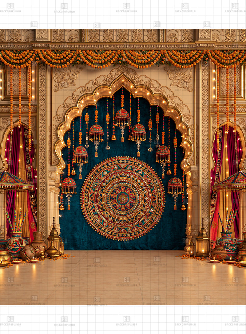 Classic Rajasthani Palace Pavilion Navratri Printed Backdrop