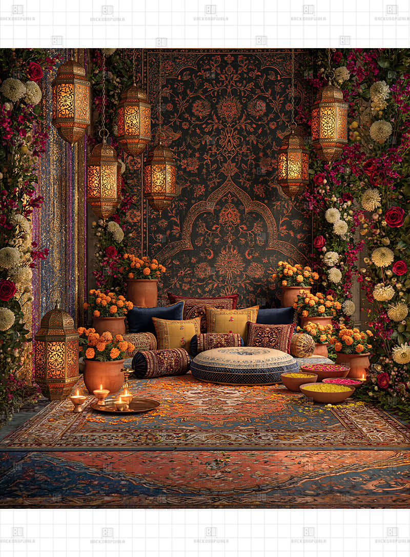 Royal Persian Tapestry Lounge Navratri Printed Backdrop